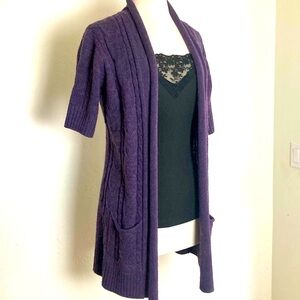 Caslon Purple Cardigan Sweater with Ribbed Knit